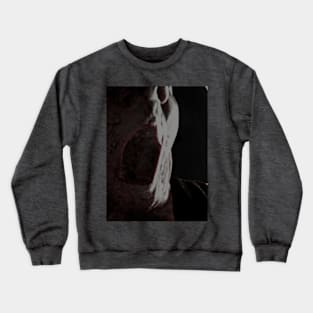 Portrait, digital collage and special processing. Mouth closeup. Rage, demon, brutal. Dark and dim, slightly red. Crewneck Sweatshirt